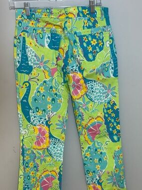 NWOT Lilly Pulitzer Bright Floral Peacock Print Jeans - Lime Green, Teal, Pink